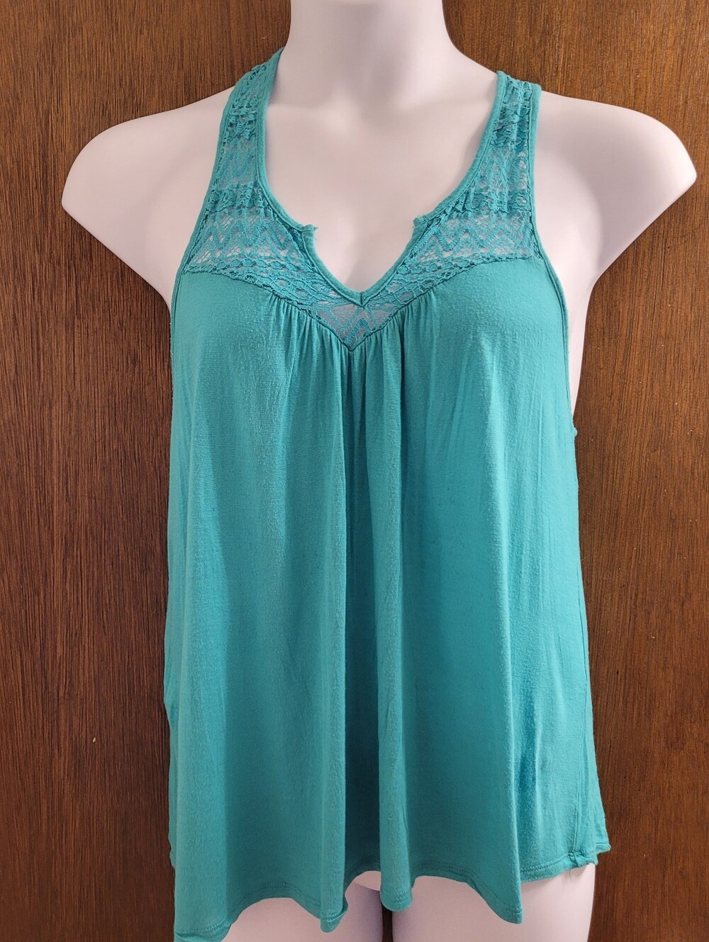 Bozzolo Womens SZ L Teal Lacy Racerback Tank Top Flowy Cottagecore Fairy Summer